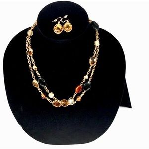 ANN TAYLOR Beaded Gold Layer Necklace Earrings Set